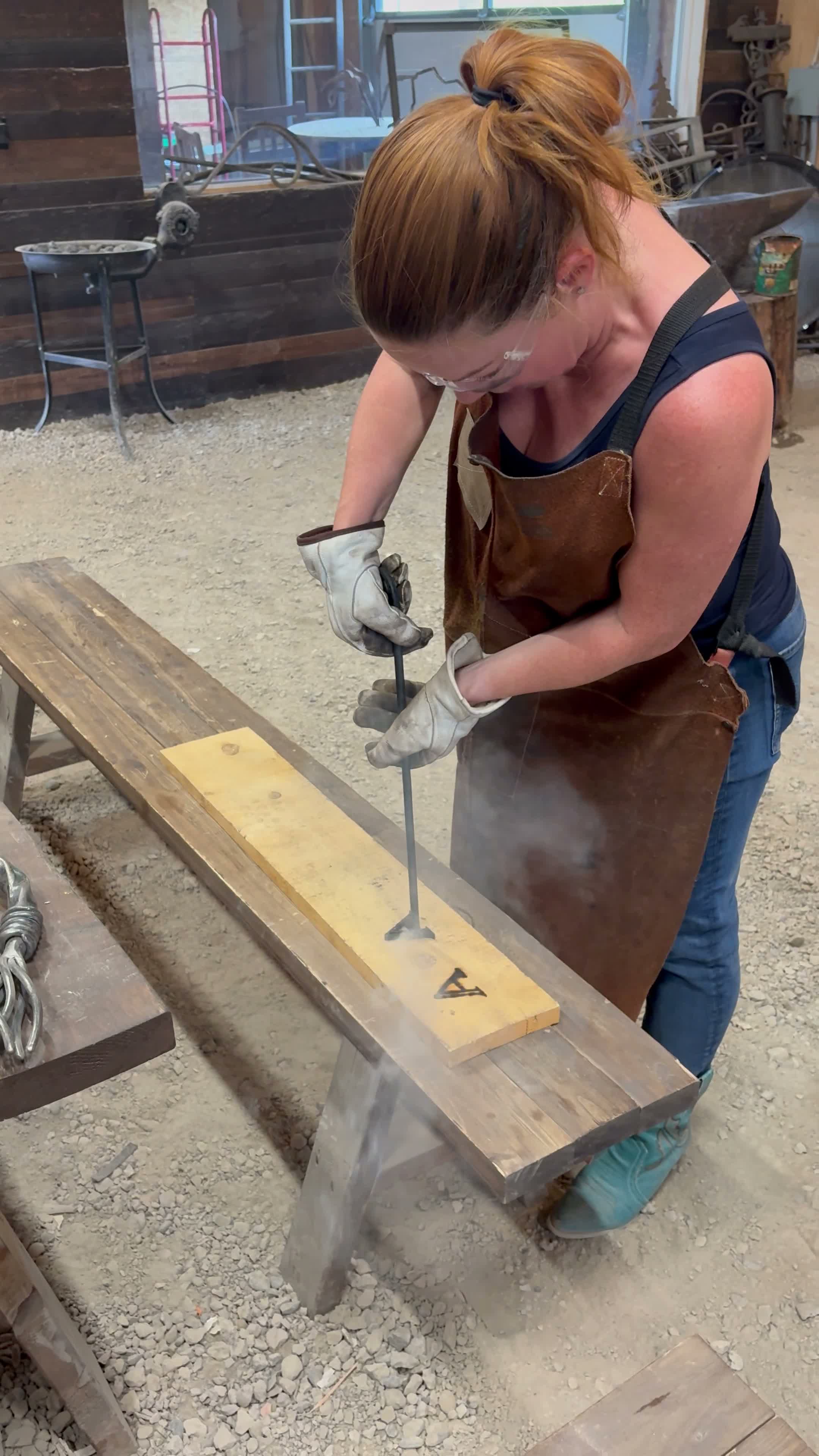 A close-up of careful detail work on a forged piece
