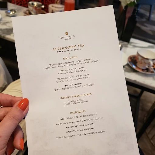 The afternoon tea menu prepared for guests